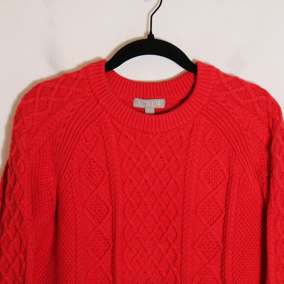 J Crew Cable Crewneck Sweater Red Womens Small Fisherman Chunky Knit Cotton - Picture 3 of 7